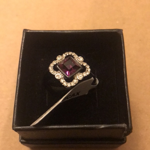 Princess Cut Amethyst Cz Black Stainless Steel Clover Fashion Size 8 Womens Ring - Picture 3 of 12